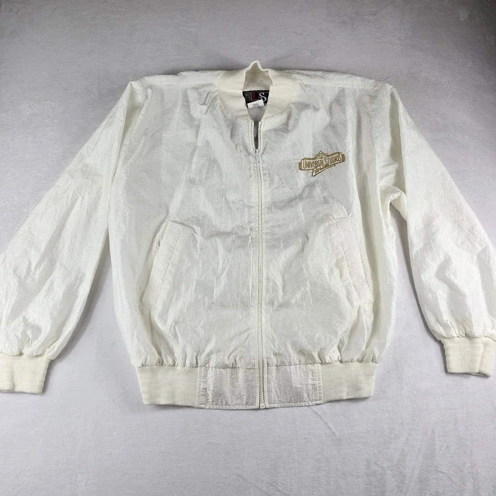 Vintage Universal Studios Florida White Bomber Jacket Large Made in USA‎ Zip Up